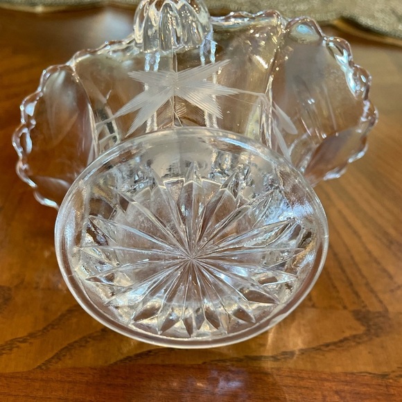 Vintage Duncan & Miller Clear Etched Crystal Cut Glass Brides Basket, Scalloped - Picture 6 of 8